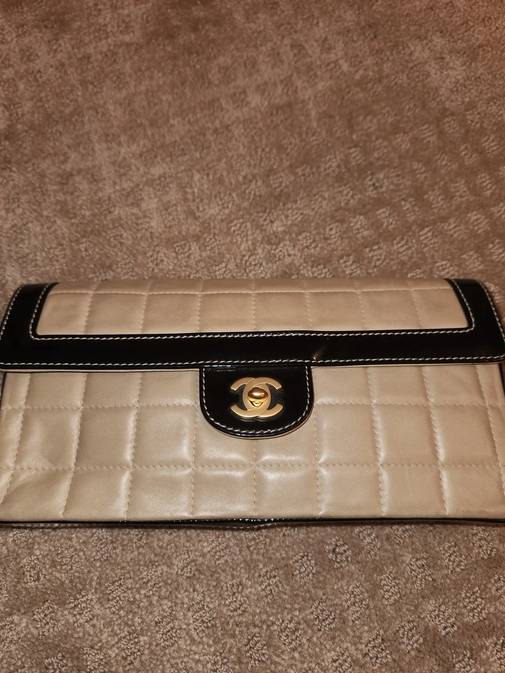 Vintage Chanel Chocolate Bar East/West Flap Quilted Shoulder Bag with Gold Chain